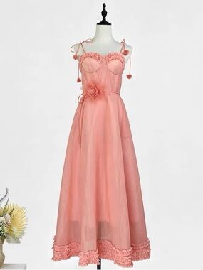 Designer-style Coral Ruffle Midi Dress